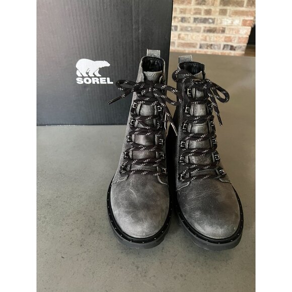 SOREL Women's Lennox Lace Moto Leather Lace Up Boots Quarry Size 6 - Picture 7 of 9